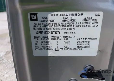 2004 GMC Envoy Slt z USA, uszkodzony, nr VIN 1GKDT13S642272272